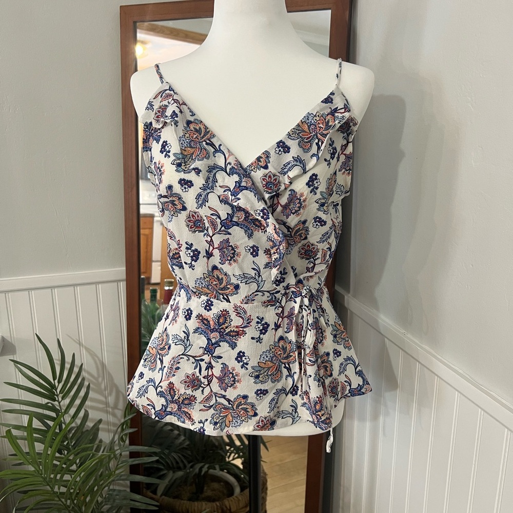 Monteau White and Blue Floral Camisole